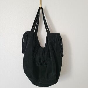 ANTHROPOLOGIE RAJ Suede Fringe Shoulder Tote